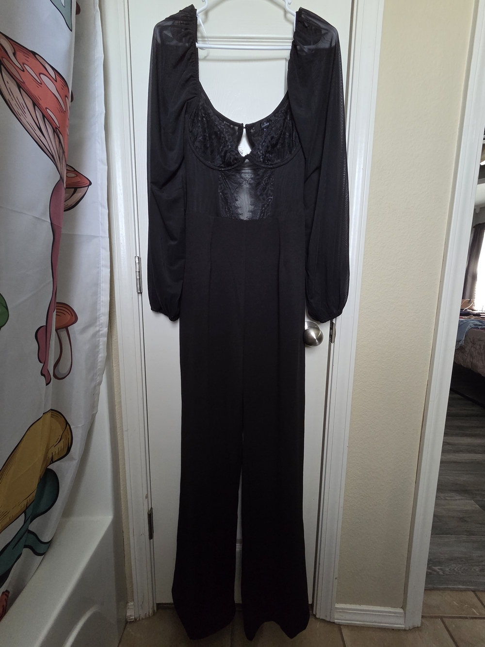 Black Long Sleeve Jumpsuit with Lace Bodice